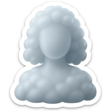 faceless person, facing straight, made entirely of white fluffy convex clouds, shoulder length, no shadows, matte glass style sticker