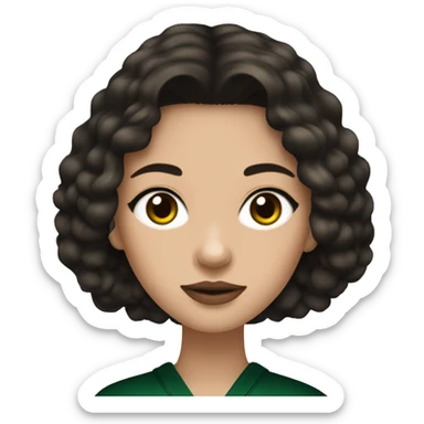 A girl with medium skin tone, dark brown shoulder length wavy hair, dark brown eyes, black nails, dark green sweater, black nails, eating sushi with chopsticks sticker