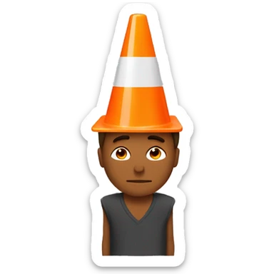 Orange traffic cone on a guy who hide his eyes sticker