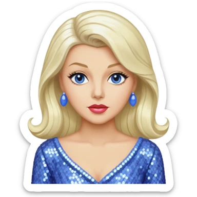 Lana Turner with long platinum blonde hair, periwinkle sequin outfit  sticker