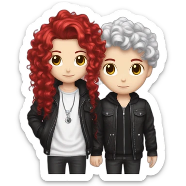 brown curly hair goth boy and long red hair hello kitty girl couple  sticker