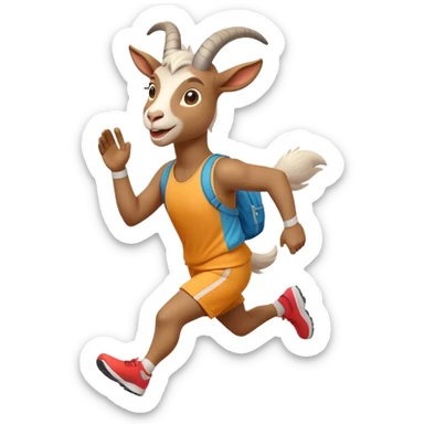 friendly anthropomorphised goat jogging upright in a new outfit, relaxed pose sticker