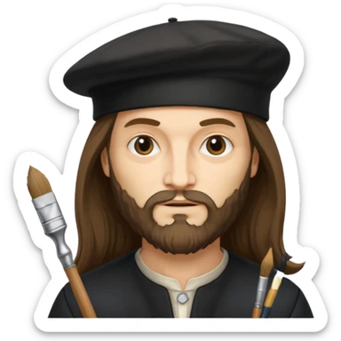 Leonardo da Vinci wear black beret hat, hold a brush sticker