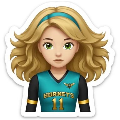 Im white  I have greenish blue hazel eyes I have light brown long hair and my cheer uniform is black and gold and says hornets sticker