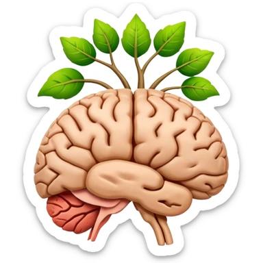 real human brain with rising green growth graph inside sticker