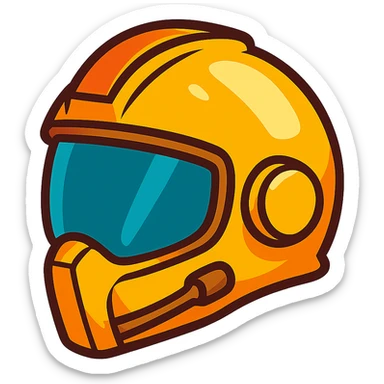golden pilot helmet, stylized, cartoonish, vibrant gold sticker