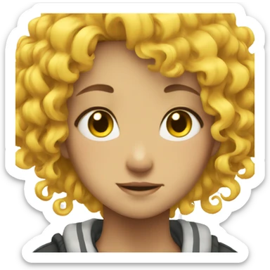 Anime girl with yellow curly hair sticker