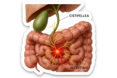 CISTIFELLEA E INTESTINO SONO COLLEGATI NEL DOLORE, iperrealistico 4k sticker