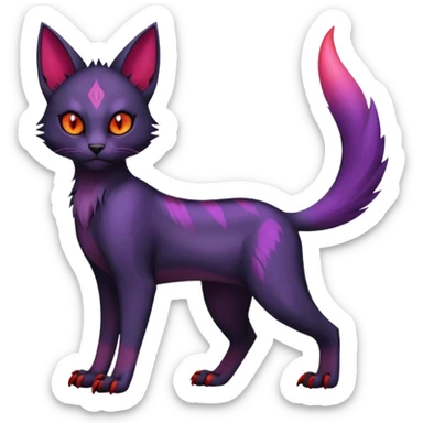 Black edgy Noibat-Purloin-Torracat-Lykoi-Caracal-cat-Fakemon-fusion-hybrid-creature with violet and red scale markings sticker