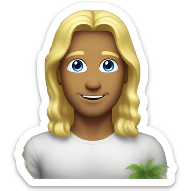 Male with blond longer hair, Blue eyes. Palm trees in the background sticker