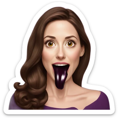 Allison brie eating an aubergine sticker