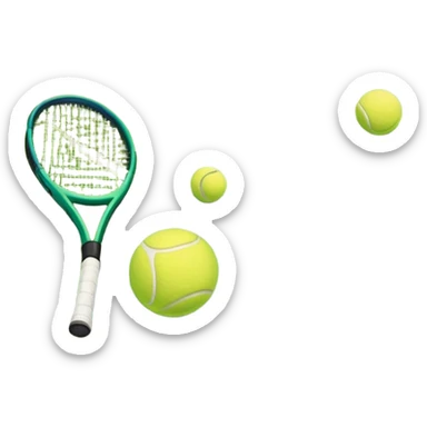 A tennis racket and ball placed on the grass court, with the lines of the court clearly visible in the background. The scene captures the essence of the sport, highlighting the equipment and the vibrant, open atmosphere of a tennis match sticker