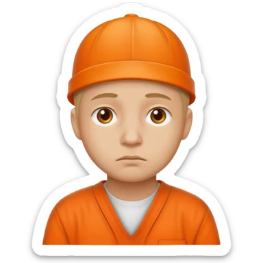sad prisoner with an orange uniform sticker
