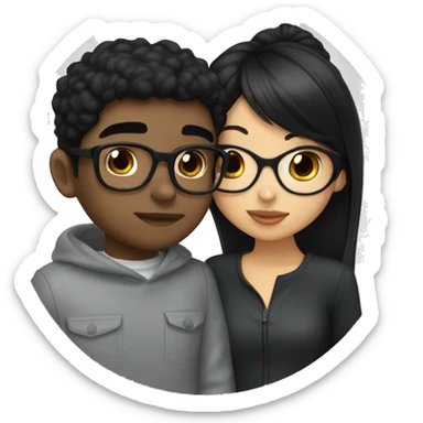 Girl with black hair kissing a boy with glasses and black hair  sticker