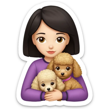 Ludo (ragazza mora capelli lisci) che abbraccia il suo cane leone (un barboncino biondo) sticker