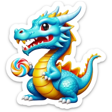 Beijing sugar-blown animal figurines traditional craft candy, simplified emoji style with bold outlines and bright colors, cartoon style dragon shaped sugar art sticker