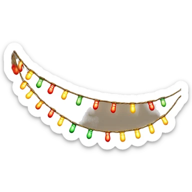 garlands with small bulbs emitting warm light. The light bulbs are multicolored (red, green, yellow) or in one golden tone. The garland should look bright and festive sticker