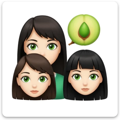 Une fille brune avec tes yeux verts et une peau claire et à côté une fille plus grande avec des cheveux noirs et une frange une pommade des yeux noirs en amande sticker