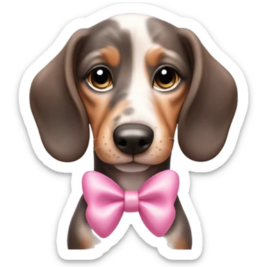 Adorable Merle daschund puppy with a pink bow  sticker