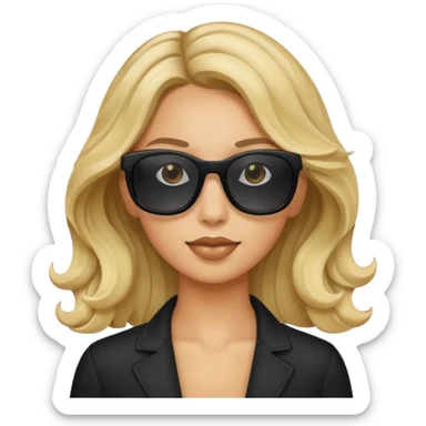 an olive tan woman with wavy blonde hair wearing skinny black rectangular sunglasses sticker