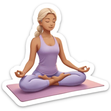 A peaceful person practicing yoga on a calm sea beach at sunrise, in a serene meditative pose. Soft pastel colors surround the scene, with gentle waves in the background and smooth, flowing lines representing balance and tranquility. The atmosphere feels centered and mindful. sticker