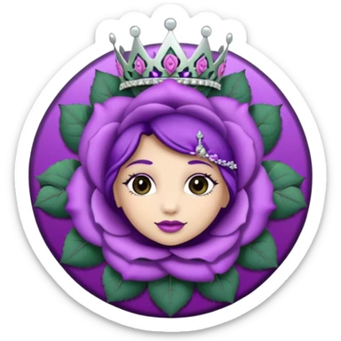 Purple rose flower, silver circle plaque, silver tiara sticker