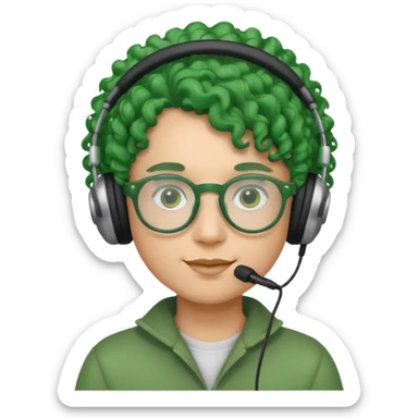 headphone wearing and glassess and green curly haired sticker
