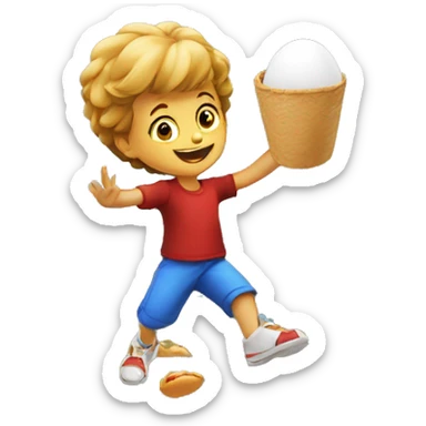 A Palestinian child throwing eggs on the facade of a red fast food restaurant sticker