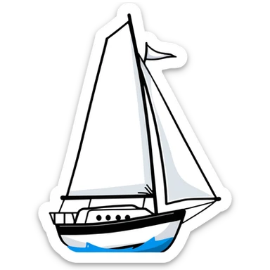 sailboat with visible rudder and white sails sticker