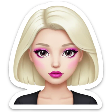 Person with platinum blonde hair, pink lips, and heavy makeup sticker