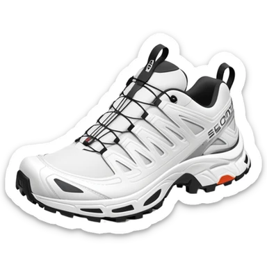 Salomon XT-6 white sneakers with Gore-Tex, one shoe positioned behind the other sticker