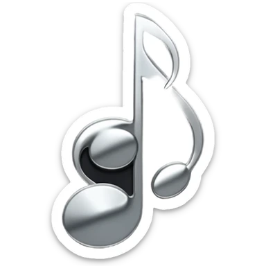 single musical note emoji, deep matte black metal material, smooth rounded geometry sticker
