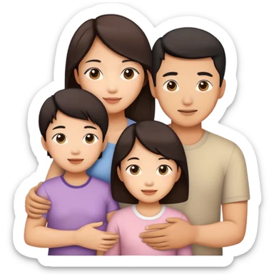 Asian family with dad, mom, daughter, and son sticker