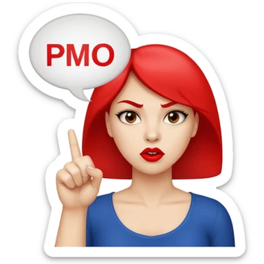 An angry lady with her finger up and the letters “Don’t PMO” in a speech bubble  sticker