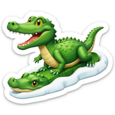 alligator sliding down snowy hill ios style emohi sticker
