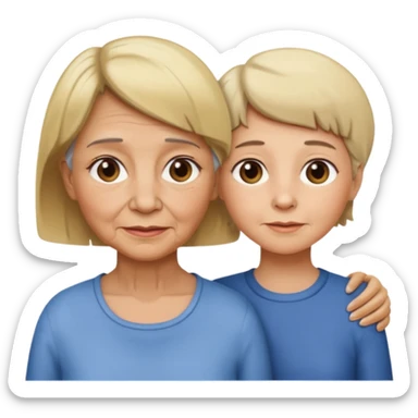 Chica rubia con su abuela de pelo marron corto como chico y con arrugas sticker