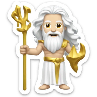 white man Poseidon with gold trident. long white hair white dress. wrench in hand sticker