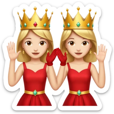 Two women wearing crowns and identical outfits giving each other a high five. sticker