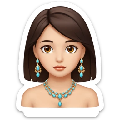 Brunette girl portrait with jewelry eyes brown  sticker