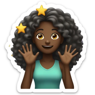 Black Girl with waving hair flying and catching a star dark skin dimles sticker