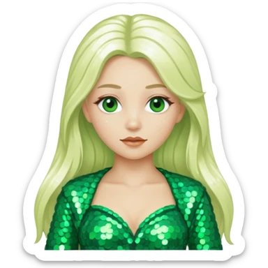 Ozma from the Wizard of Oz with long platinum blonde hair, green sequin outfit sticker