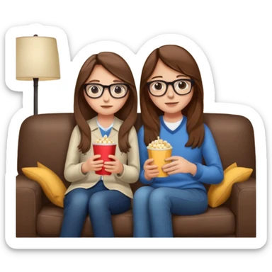 A couple sitting on a sofa in a room enjoying a movie a girl long hir brawon sticker
