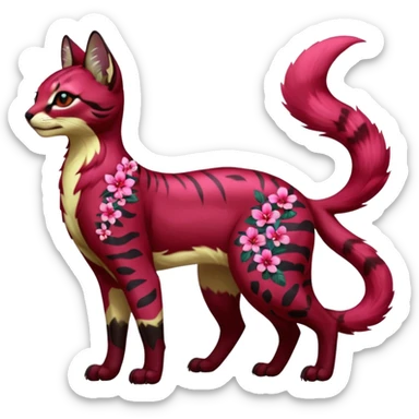 Colorful dark tropical ruby rose floral butterfly exotic cute cool beautiful shiny beautiful fantasy-caracal-civet-genet-sergal-vernid-serval-Gryphon-Cacomistle-Trico-oncilla-animal-Fakémon-hybrid-fursona (full body) sticker