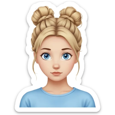 Woman cute, hair in messy bun, sky eyes sticker