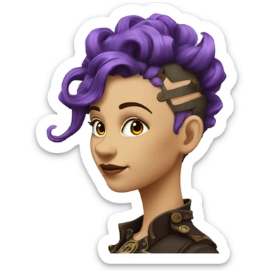 steampunk profile short mohawk purple wavy  on Caucasian girl with small nose round face sticker