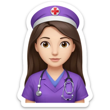 pretty brunette nurse with long hair in purple scrubs sticker