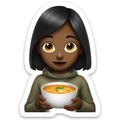 black haired girl portrait eating some soup sticker