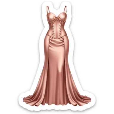 Realistic rose gold silk maxi dress isolated with a tight corset. No person, just a dress sticker
