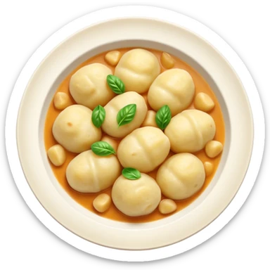 Cinematic Realistic Gnocchi Dish Emoji, showcasing tender potato dumplings in a light sauce rendered with soft textures and inviting, natural lighting. sticker