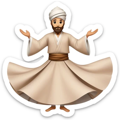 Cinematic Realistic Whirling Dervish Pop Culture Emoji, showcasing a mystical portrayal of traditional Sufi dance rendered with fluid textures and dynamic, spiritual lighting. sticker